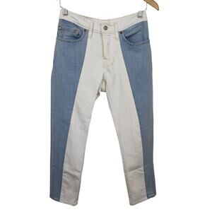 LEVI'S 501 T TAPERED JEANS BLUE WHITE DENIM COLORBLOCK TWO TONE DUO WOMEN'S 26